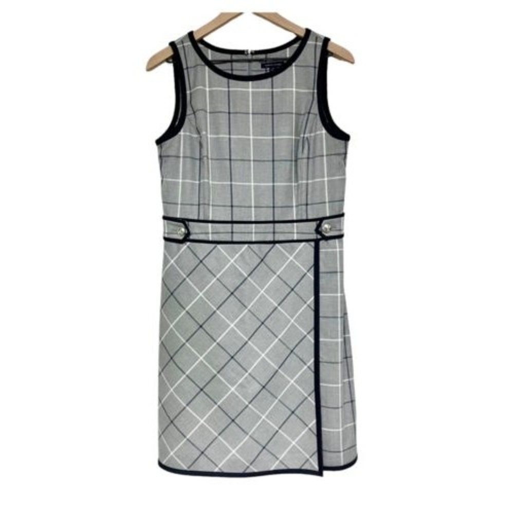 Tommy Hilfiger Womens Plaid Shift Dress Size 10 Sleeveless Gray Preppy Career